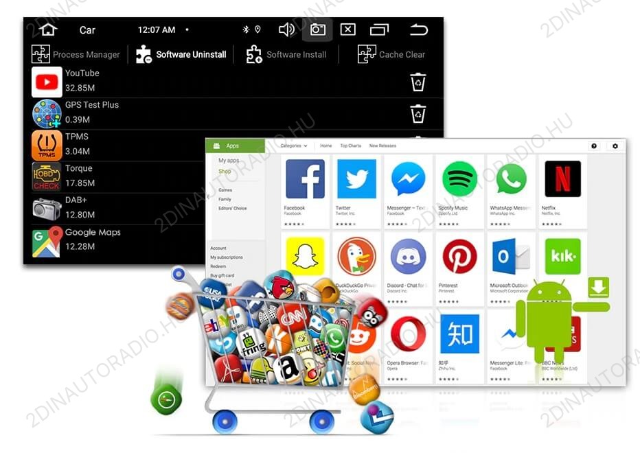VW Passat B5 (2000-2005) 9″-os kijelzős 2 DIN Android autóhifi középkonzol magyar nyelvű rendszerrel Wifi Bluetooth DSP